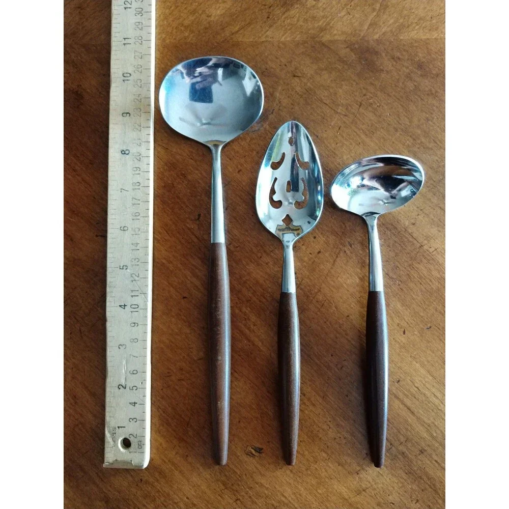 American Tempo MCM Flatware Stainless Spoon Ladle Japan Faux Wood Handle Serving